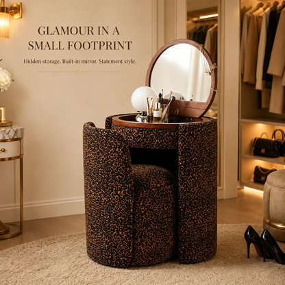 Compact Vanity Set with LED Mirror & Matching Stool