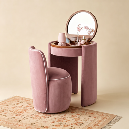 Compact Vanity Set with LED Mirror & Matching Stool
