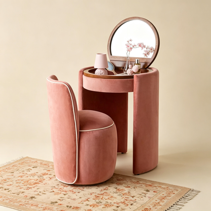 Compact Vanity Set with LED Mirror & Matching Stool