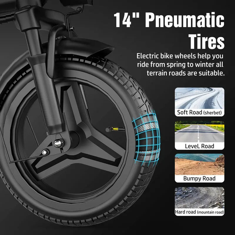 BIKE | Peak 1200W | 25MPH | 14" Pneumatic Tires | 22-40 Mile Range l Rear Disc Brake l Foldable l Two Seats