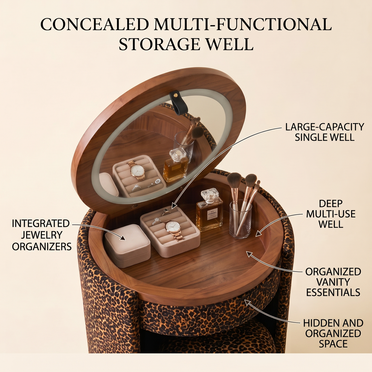 Compact Vanity Set with LED Mirror & Matching Stool