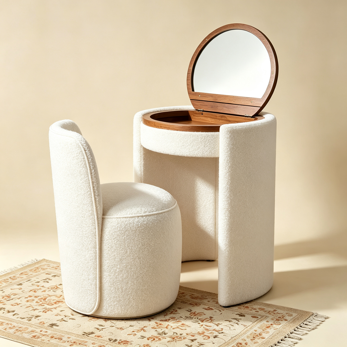 Compact Vanity Set with LED Mirror & Matching Stool