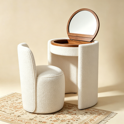Compact Vanity Set with LED Mirror & Matching Stool