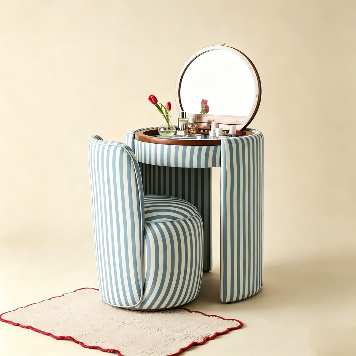 Compact Vanity Set with LED Mirror & Matching Stool