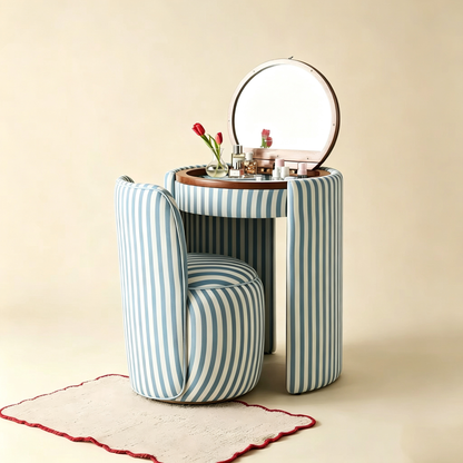 Compact Vanity Set with LED Mirror & Matching Stool