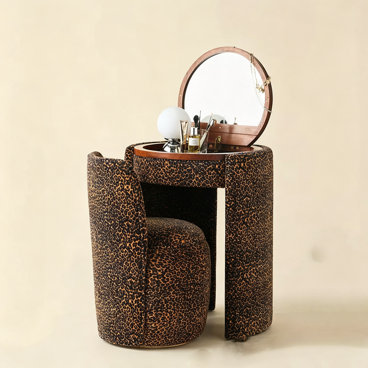 Compact Vanity Set with LED Mirror & Matching Stool